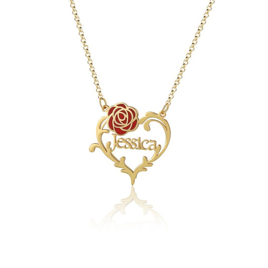 Rose Heart Custom Name Necklace