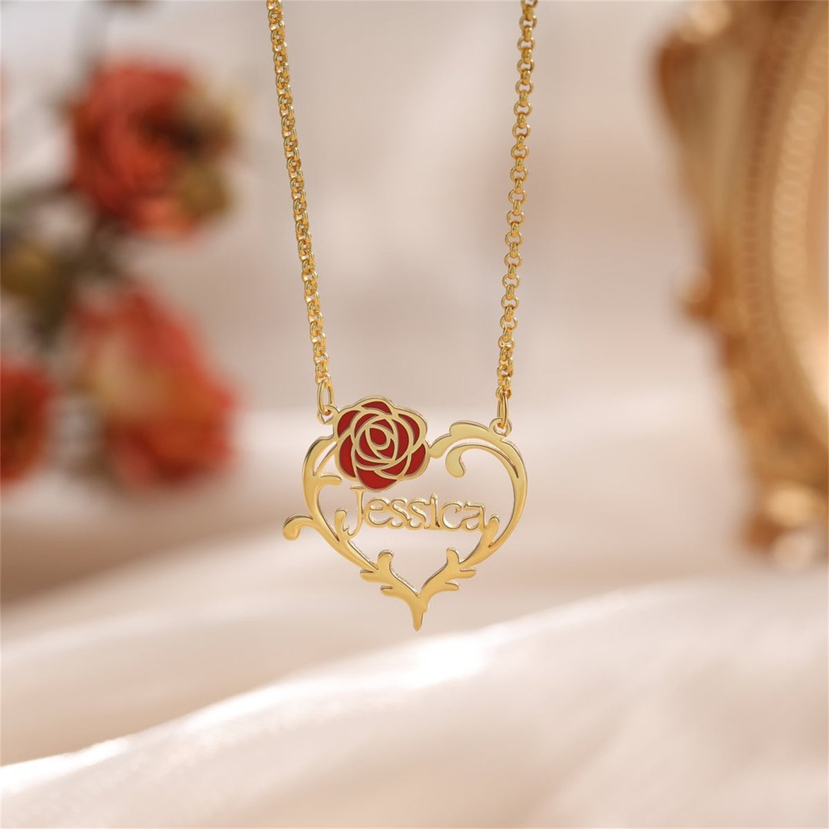 Rose Heart Custom Name Necklace