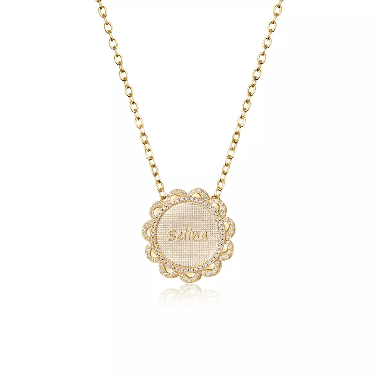 Sunflower Pendant Custom Name Necklace