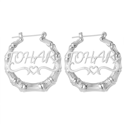 Bamboo Custom Name Hoop Earrings