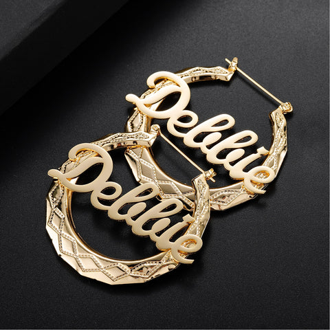 Geometric Custom Name Hoop Earrings