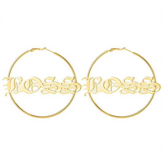 Old English Custom Name Hoop Earrings