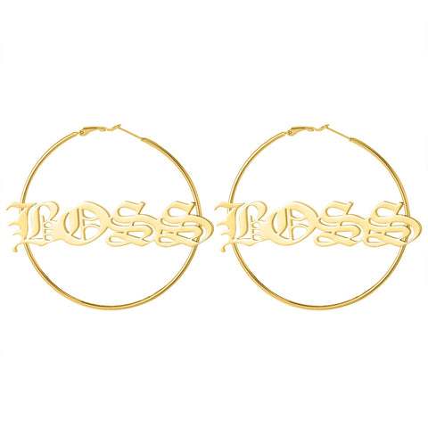 Old English Custom Name Hoop Earrings