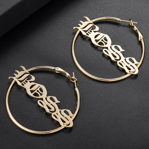 Old English Custom Name Hoop Earrings