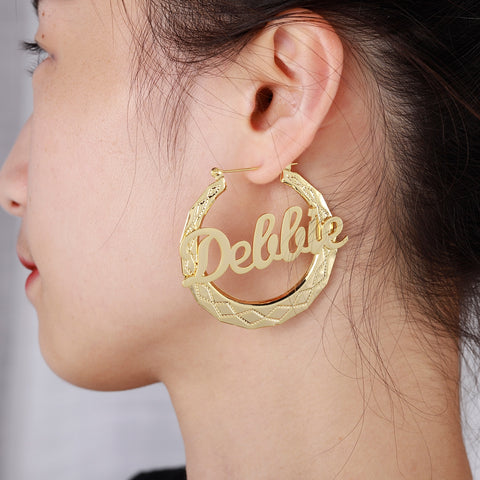 Geometric Custom Name Hoop Earrings