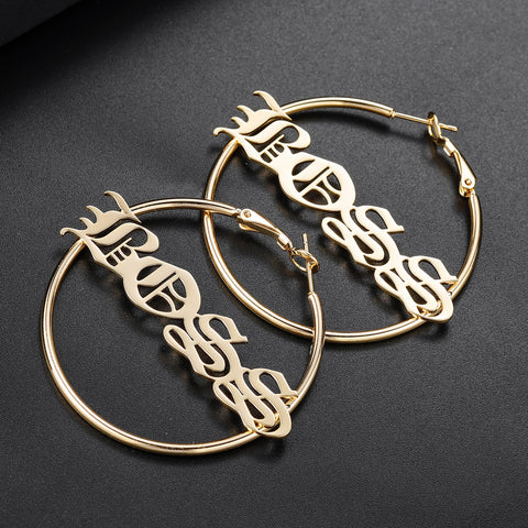 Old English Custom Name Hoop Earrings