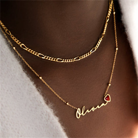 Heart Birthstone Custom Name Necklace