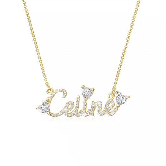 Diamond Hearts Custom Name Necklace