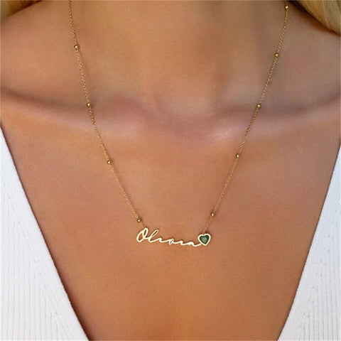 Heart Birthstone Custom Name Necklace